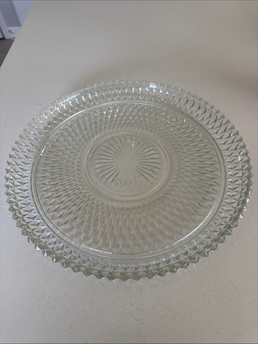 Vintage Indiana Glass Serving Platter - Elegant “Diamond Point” Pattern
